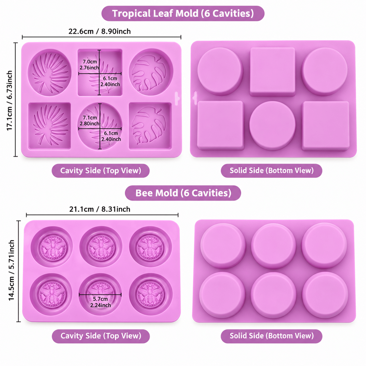 TEMU 2 piezas/juego de moldes, 2 estilos de moldes, 1 molde de silicona para jabón con forma de hoja cuadrada creativa con 1 molde de silicona para