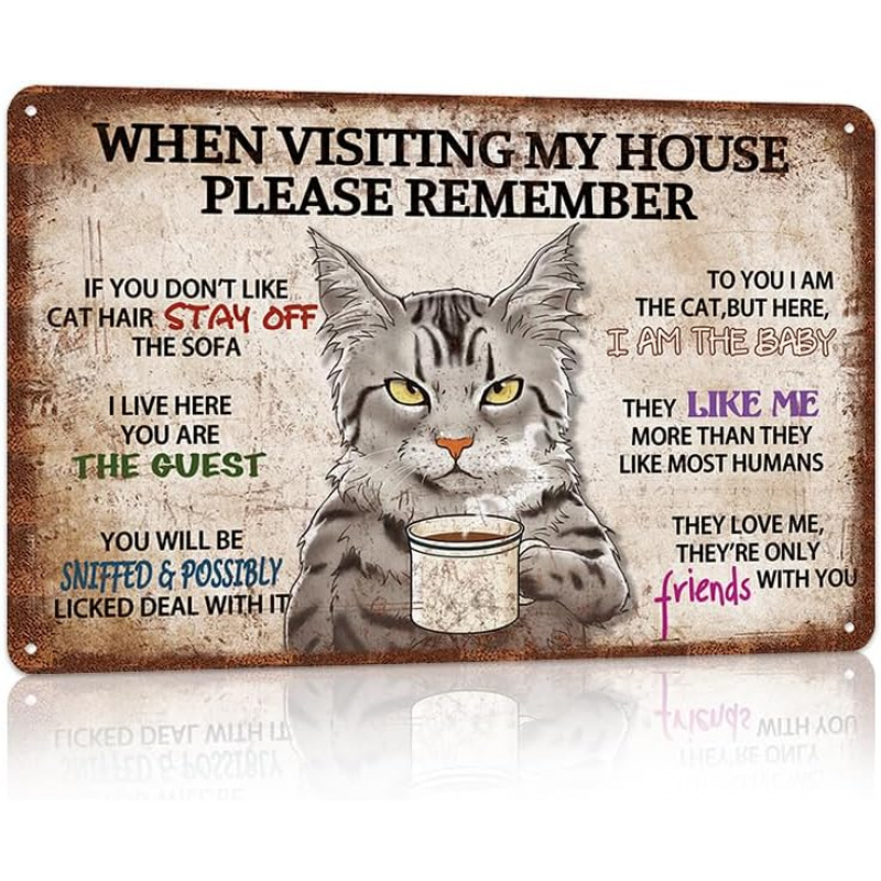 TEMU Vintage Tuxedo For Cats Metal Sign - Funny Gift For Cat Lovers With "when Rules" Text, Retro Tabby Wall Art For Home Entryway, Door Decor, No