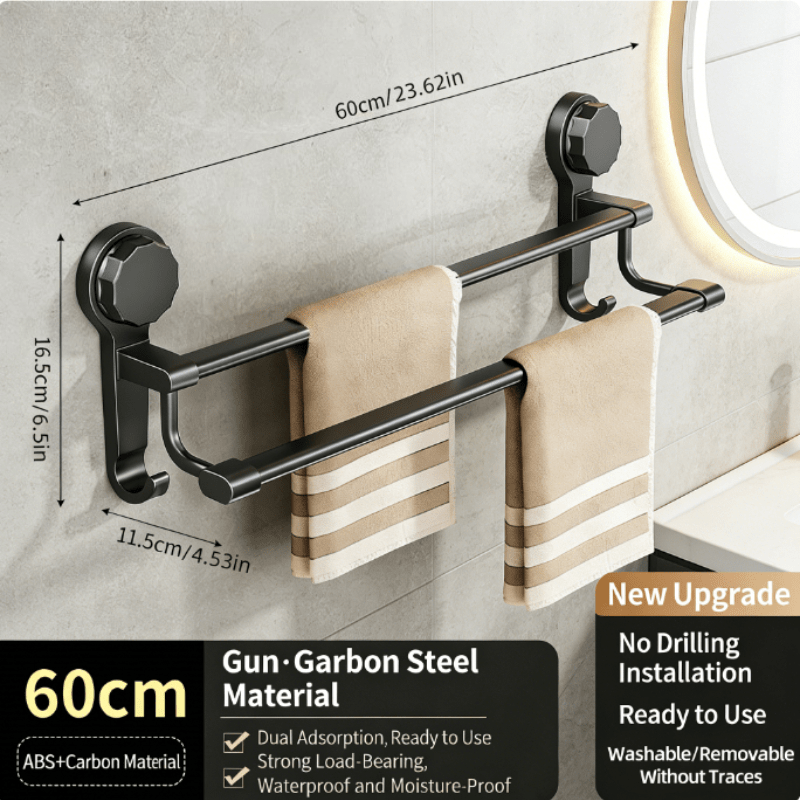 TEMU Bathroom Towel Rack, No-drill Adhesive Installation, Heavy-duty Carbon Steel + Abs Material, Punch-free Wall-mounted Towel Hanger For Bathroom,