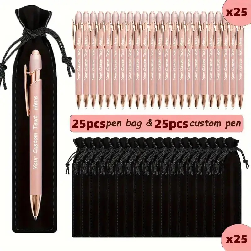 TEMU Custom Metal Ballpoint Pens, 50pcs (25pcs Customized Pens And 25pcs Pencil Cases) - Personalized Writing Tools, Ideal For Back-to-school,