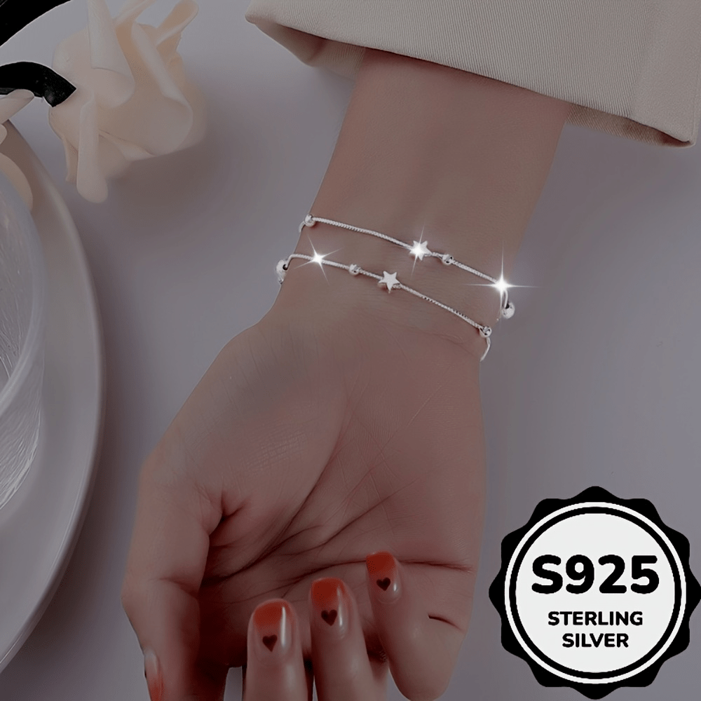 925 Sterling Silver Double Layer Star Bracelet, Minimalist Gift