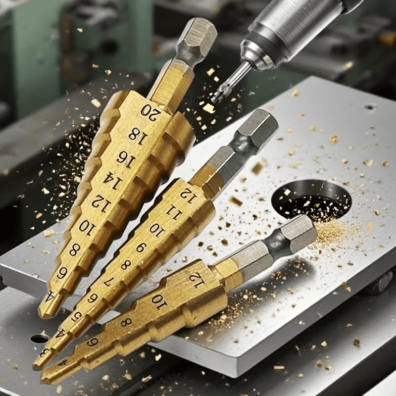 3pcs Hss Cobalt Step Drill Bit Set, Multiple Hole Sizes, With Black Oxide, Ideal For Drilling Metal, Wood, Plastic,,,, Enhances Drilling Power