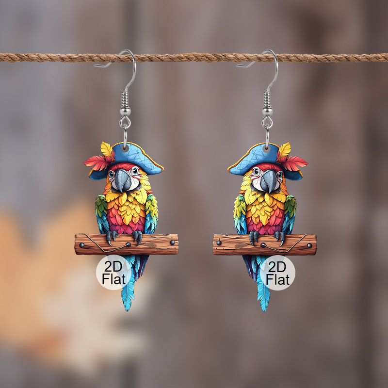 TEMU 2D-flacher 2D--Papagei-Muster Ohrschmuck Ohrhänger für Alltagsoutfits Party-Accessoires Perfektes Geschenk für Familie/Freunde