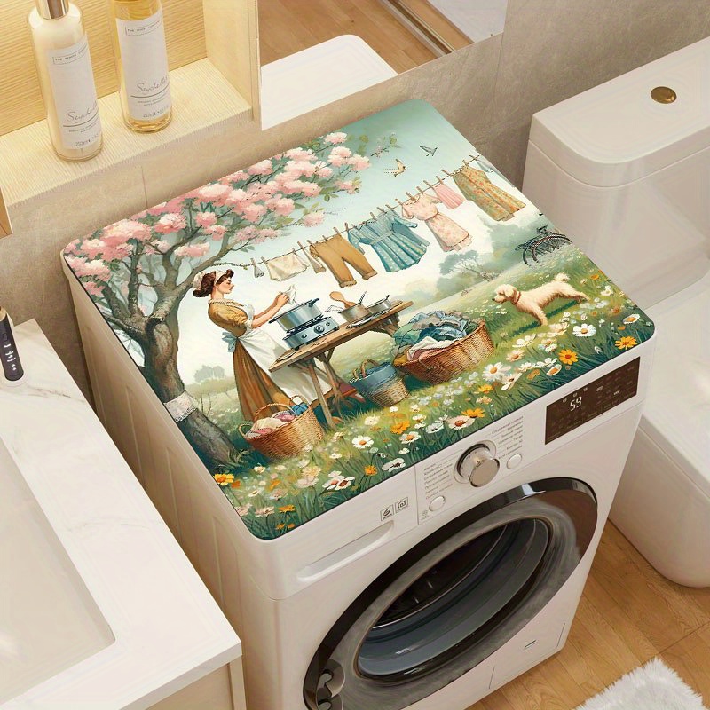 TEMU 1pc Floral Vintage Washer Cover, Laundry Washer And Pad With Water Absorption.