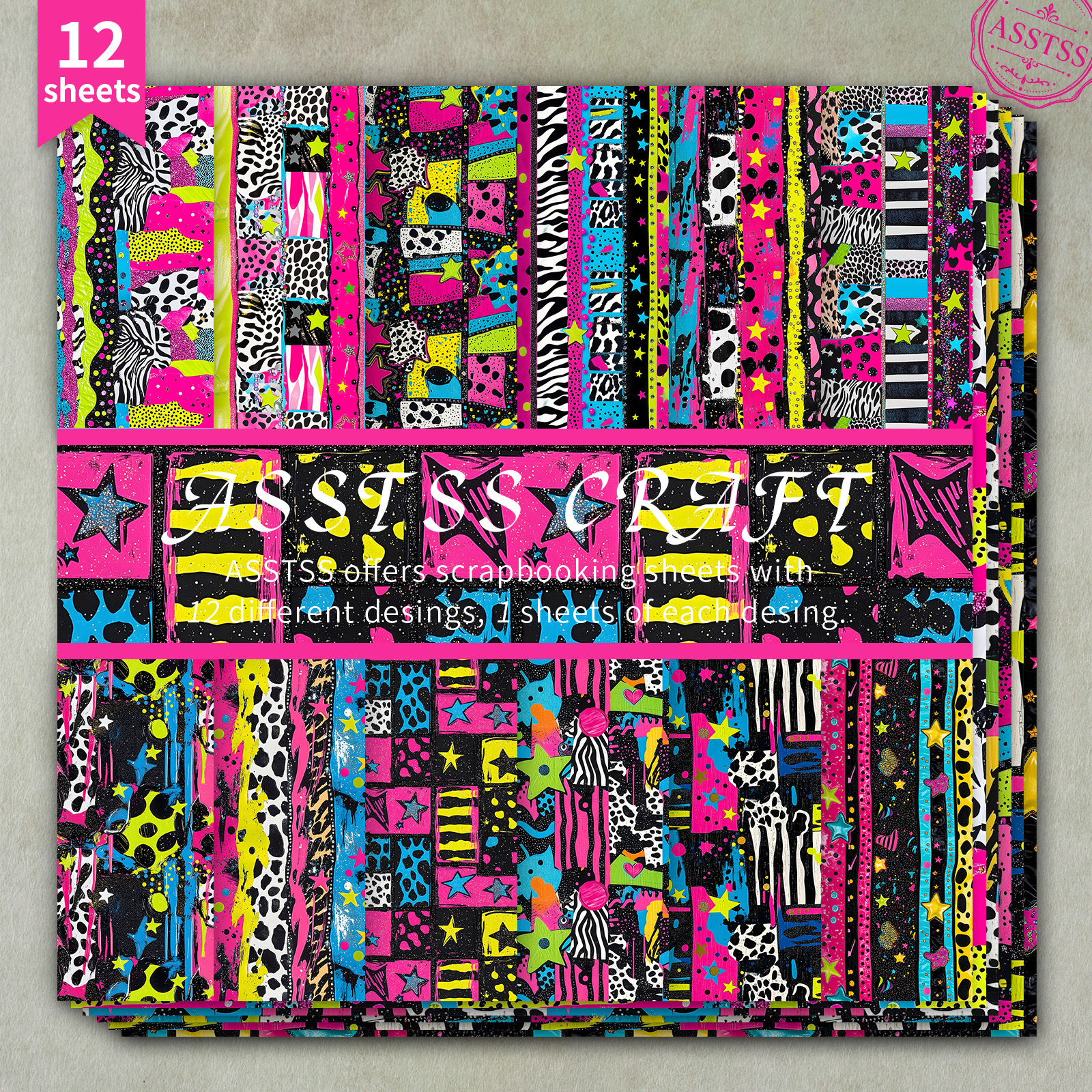 TEMU 12-sheet Asstss 6x6 Inch Scrapbooking Paper Pad, Retro Fashion Punk Style Backing Paper Supplies, Heavyweight Cardstock For Journaling, Collage