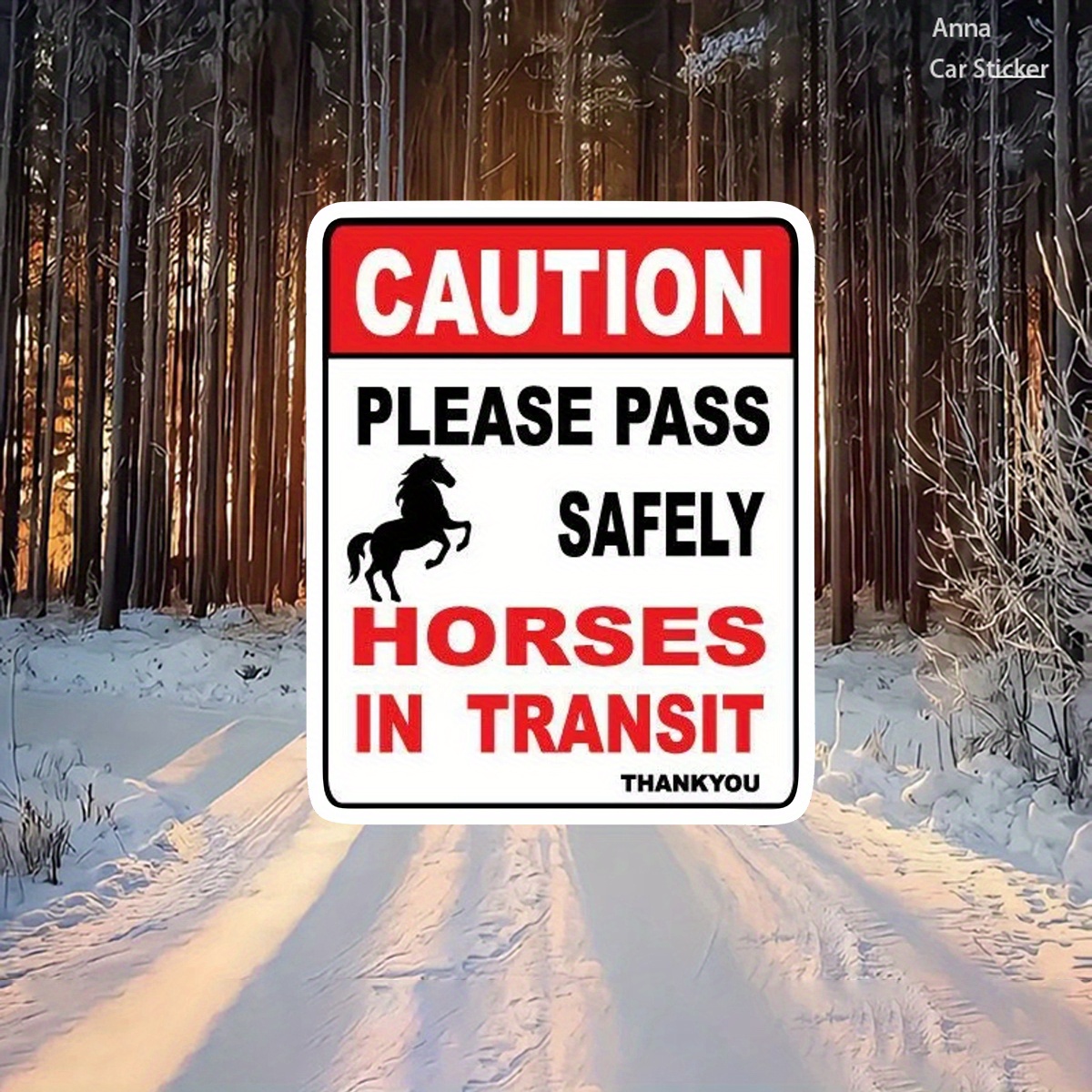 Adesivo 'CAUTION HORSES IN TRANSIT' Per Rimorchio, Camper, Auto, Superficie Esterna
