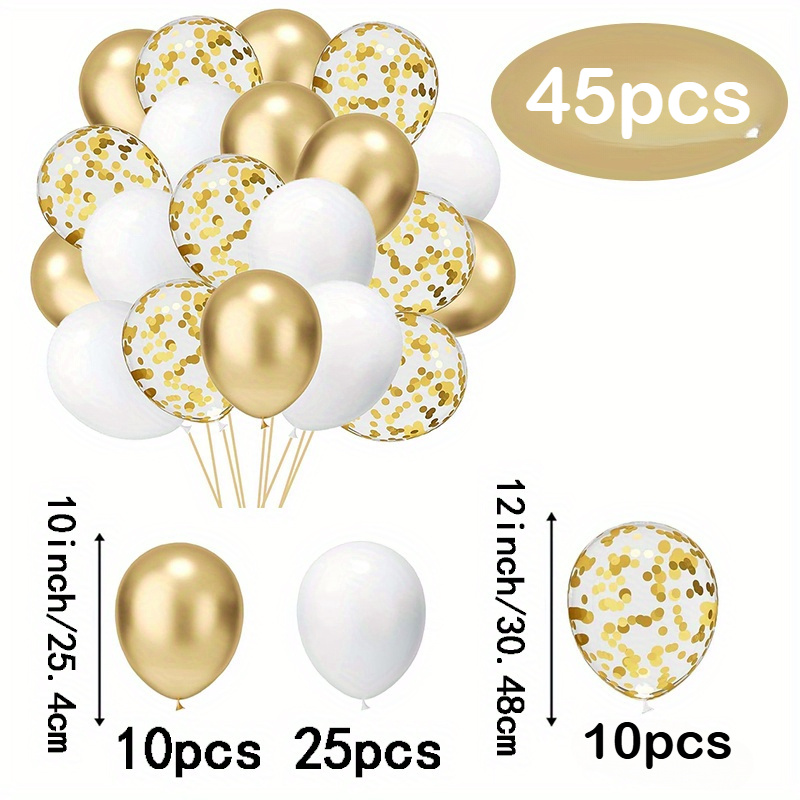 Image of 45pcs Elegant Golden & White Balloon Set With - Metallic & Latex Balloons For Weddings, Birthdays, Anniversaries, Graduations - Versatile Celebration Decor Kit, Birthday Balloons