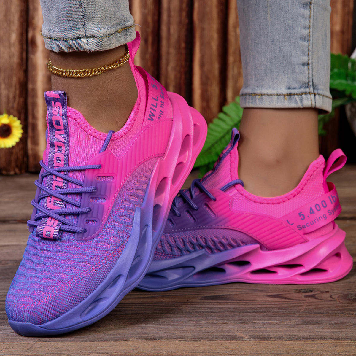 TEMU Autumn Women's Comfortable Gradient Purple Sneakers, Women's Fashionable Breathable Running Shoes, , High-end Elegant Women's Shock-absorbing