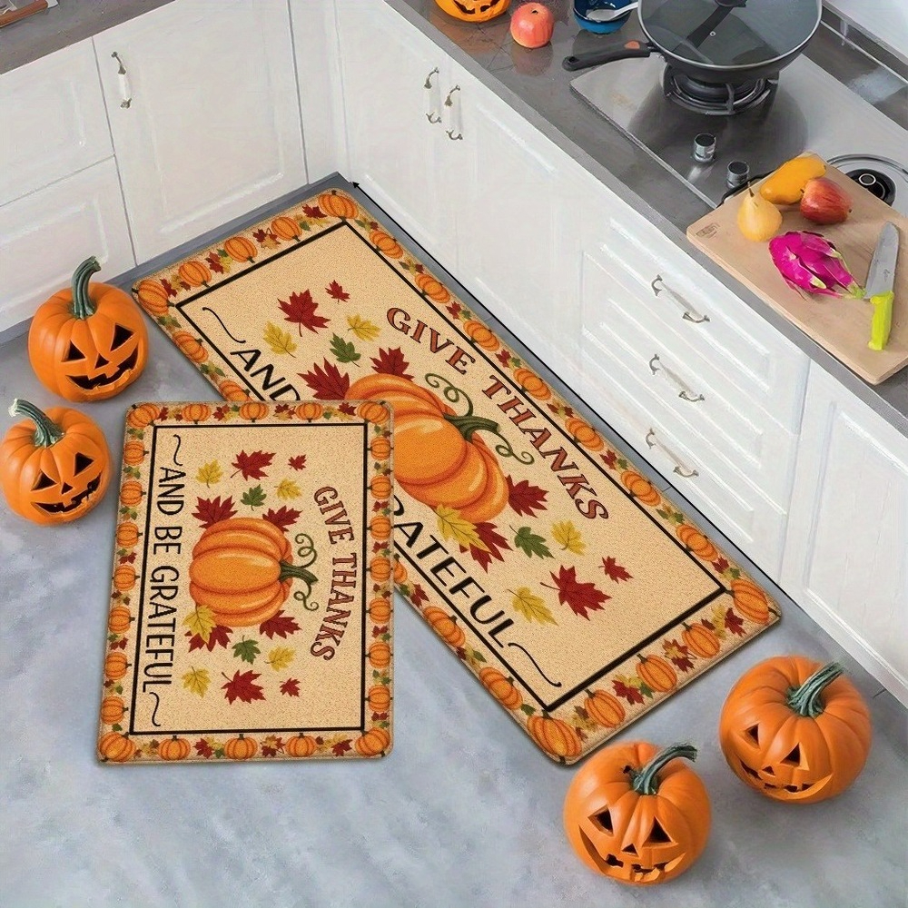 TEMU Kitchen-themed Rug Set With 2d Flat-printed " And " Thanksgiving . Flannel Floor Mat Set, Soft Rug, Foldable For And Cleaning. Suitable For