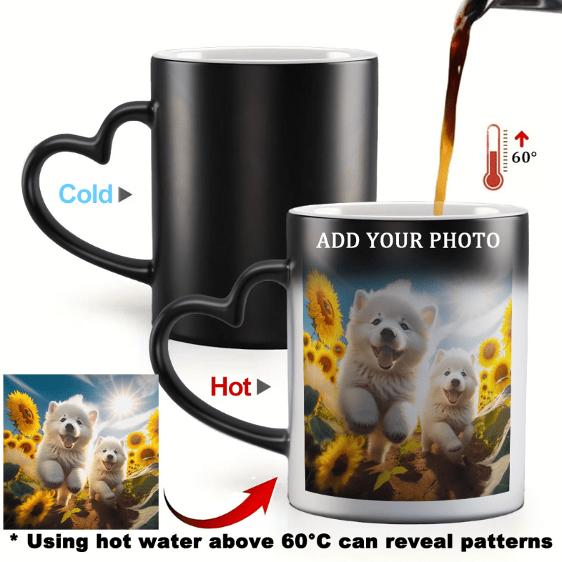 

1pc Customizable Coffee Mug, 330ml/11oz, Personalized Heat Sensitive Cup, Ideal For Christmas, Valentine's, Day, Thanksgiving, Father's Day Gifts, With No Battery Needed, Featherless, And