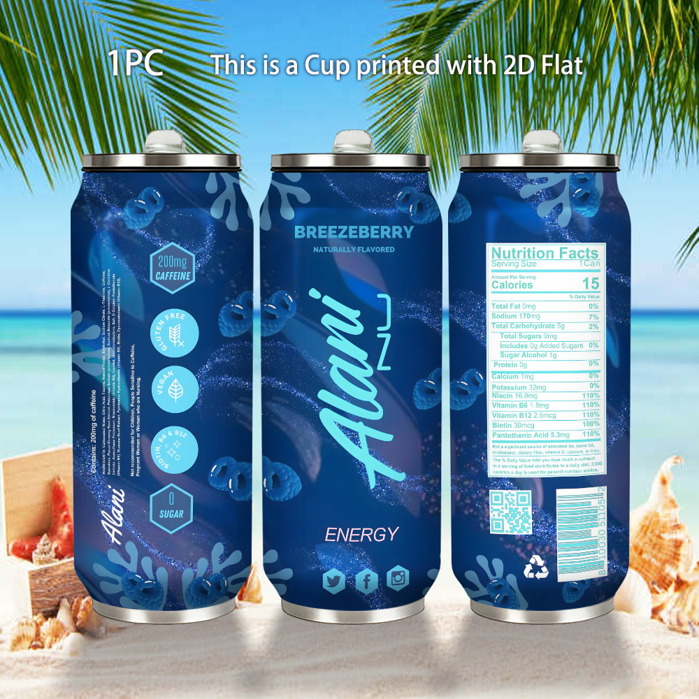 One 17Oz Breezeberry Flavored Energy Drink Can Containing Caffeine - a Double-Walled Vacuum Insulated Stainless Steel Water Bottle Suitable for Outdoor Fitness And Camping