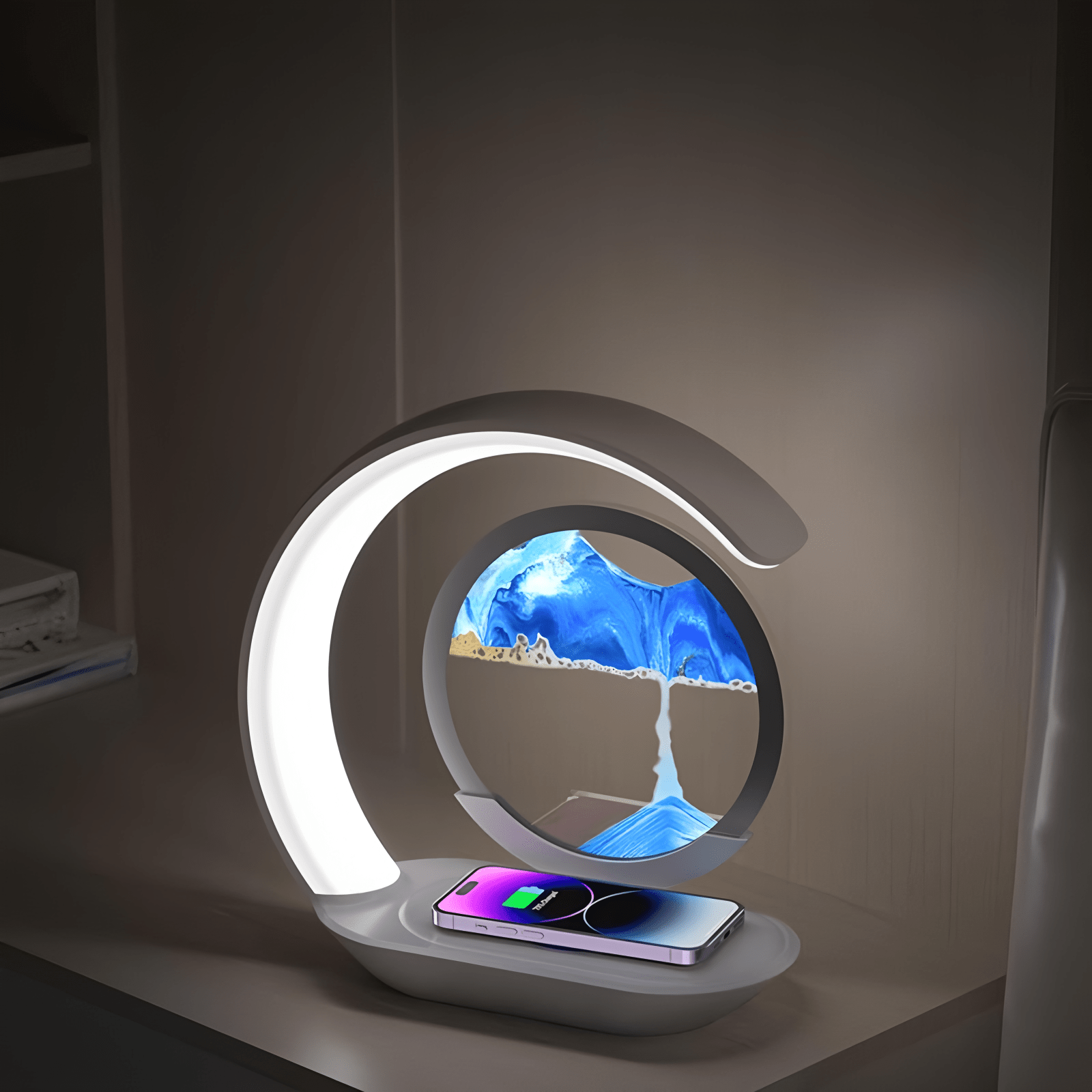 new quicksand painting night light mobile phone wireless table lamp desktop decoration atmosphere night light details 2