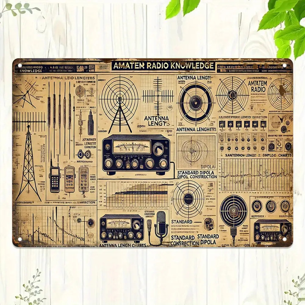 TEMU Cartelli Metallici Schemi e Diagrammi per Apparecchiature Radio Amatoriali - 8x12 Pollici Murale Retro per Radioamatori, Decorazione in Ferro