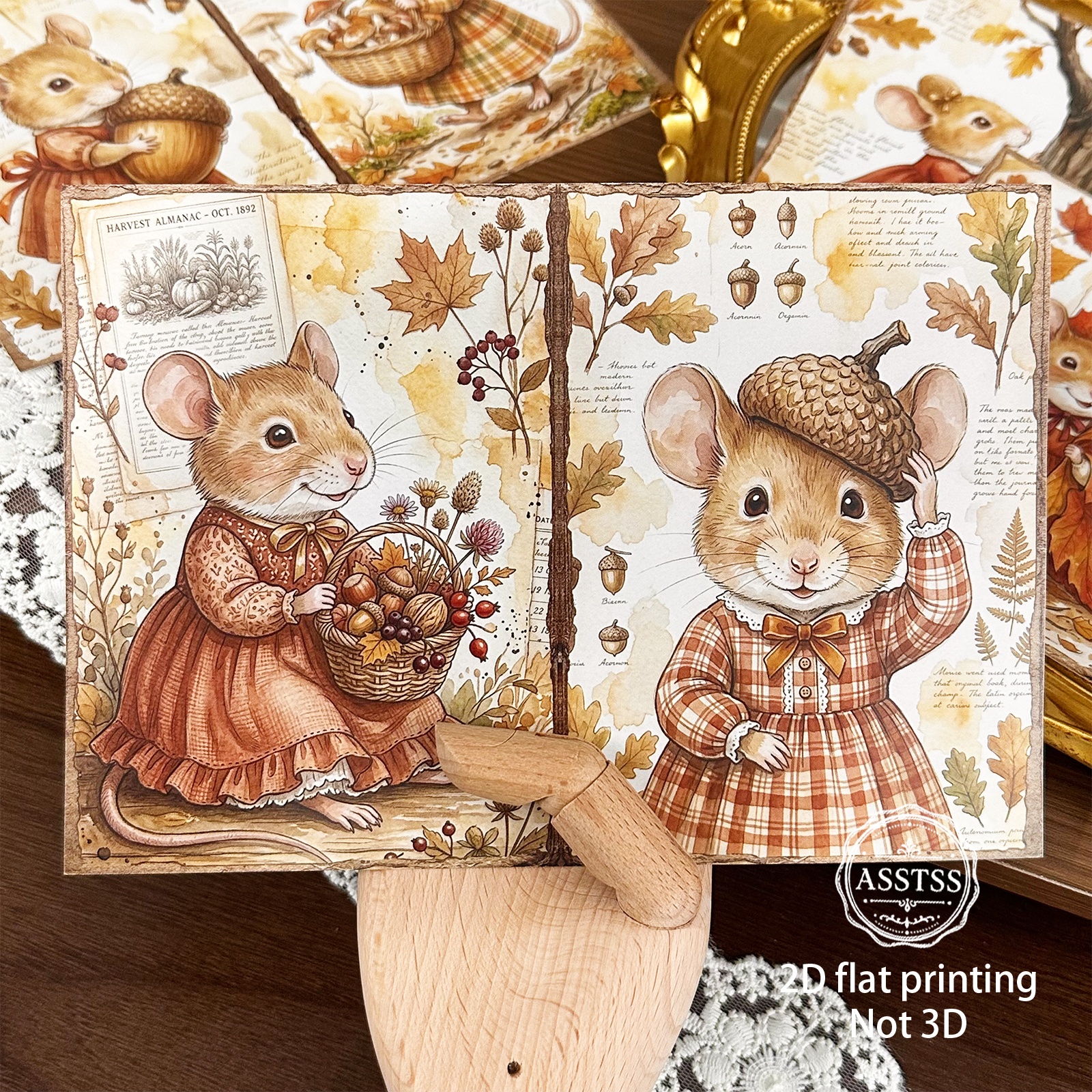 TEMU Lot de 20 feuilles de papier de scrapbooking ASSTSS A5 vintage automne citrouille et souris - Mat, convient pour les journaux créatifs DIY, la
