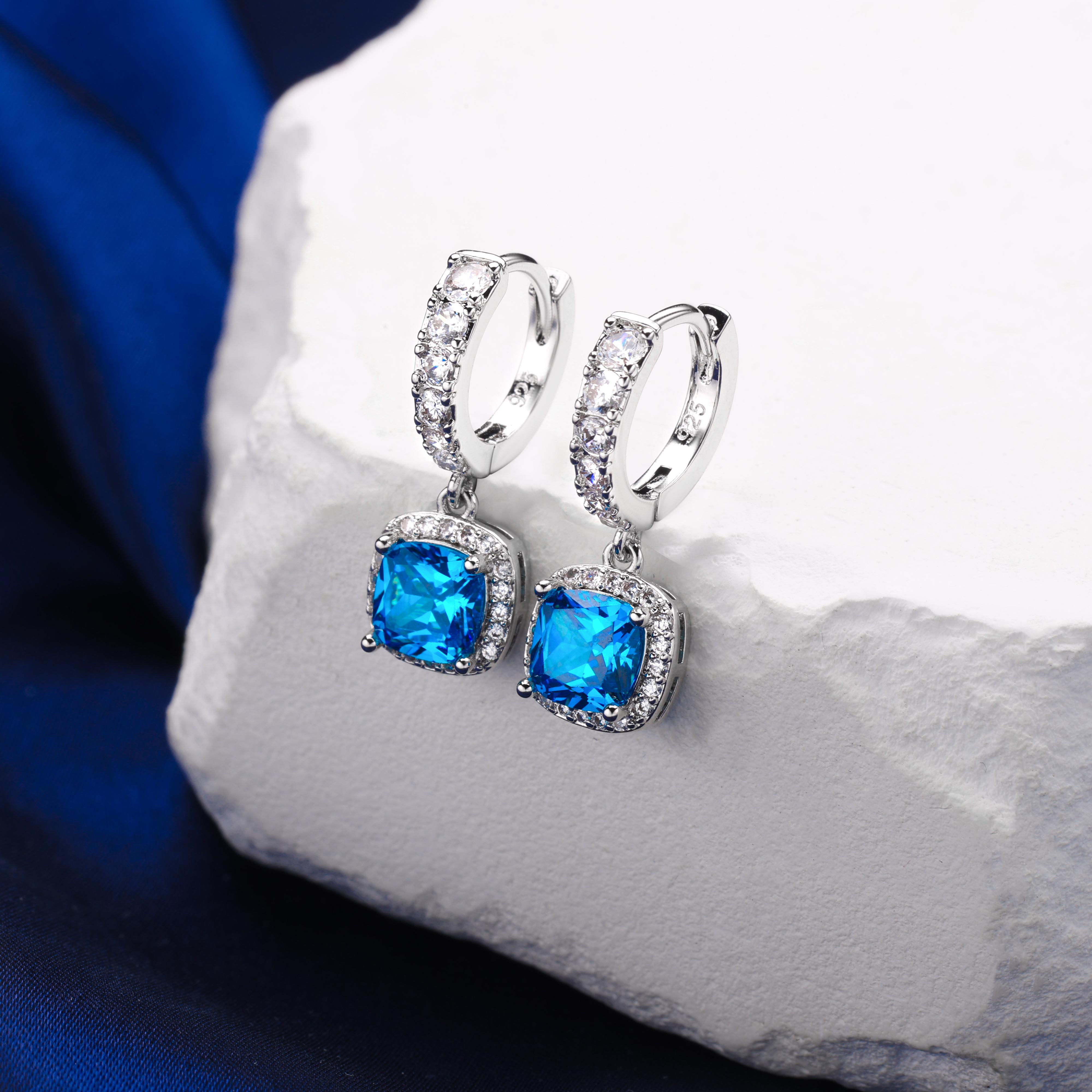 Women's 925 Silver Inlaid Square Zirconia Hoop Earrings