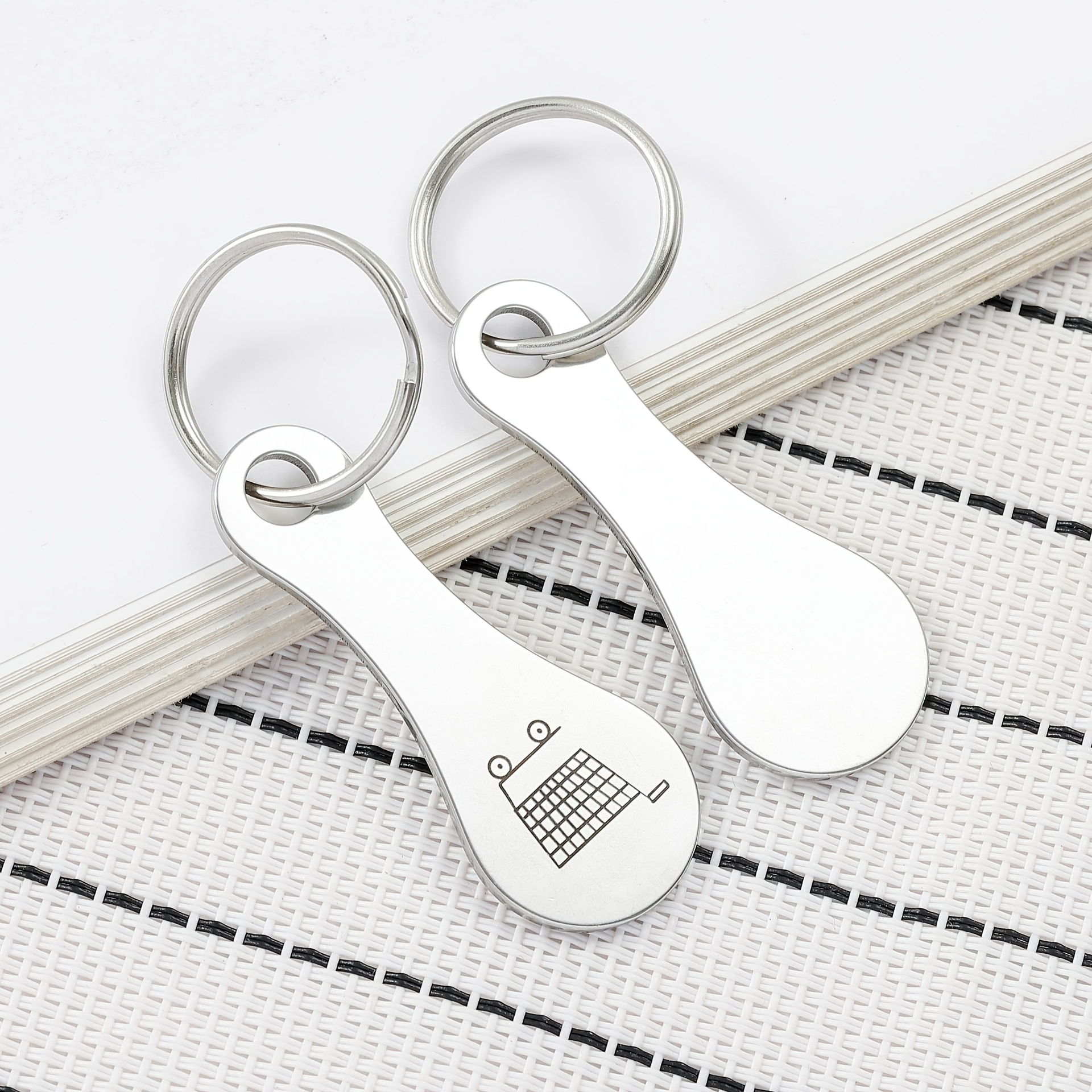 2pcs set of stainless steel shopping cart keychains with shopping cart logo pattern classic stylish and minimalist style suitable for daily     men and women