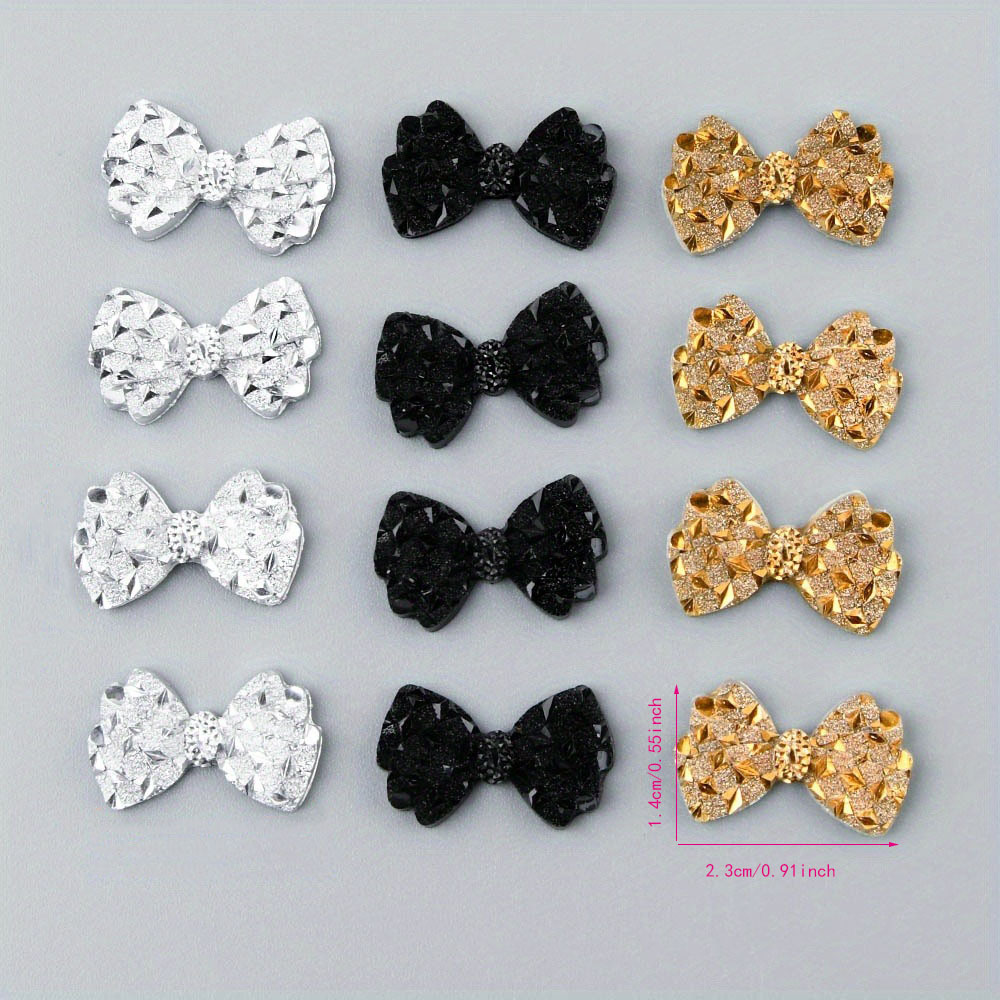 TEMU 1.4*2.3cm Golden/silvery Glitter Resin Bows Flatback Cabochons, Shiny Bowknot Embellishments For Diy Crafts, Hair Clips, Phone Case Decor,