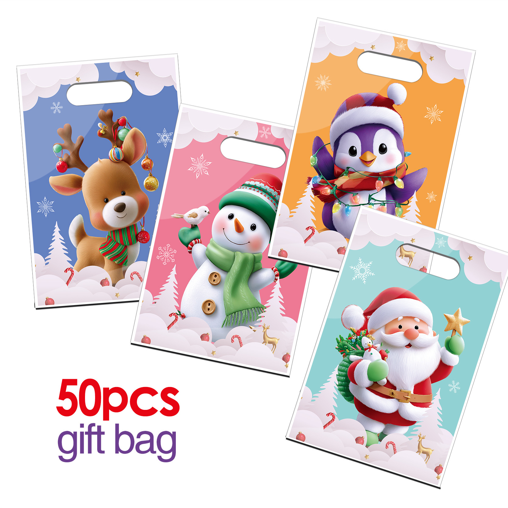 TEMU 50 pièces/sac, Sac de dessin animé, Sac cadeau de Noël, Père Noël, Sac d'emballage cadeau de Noël