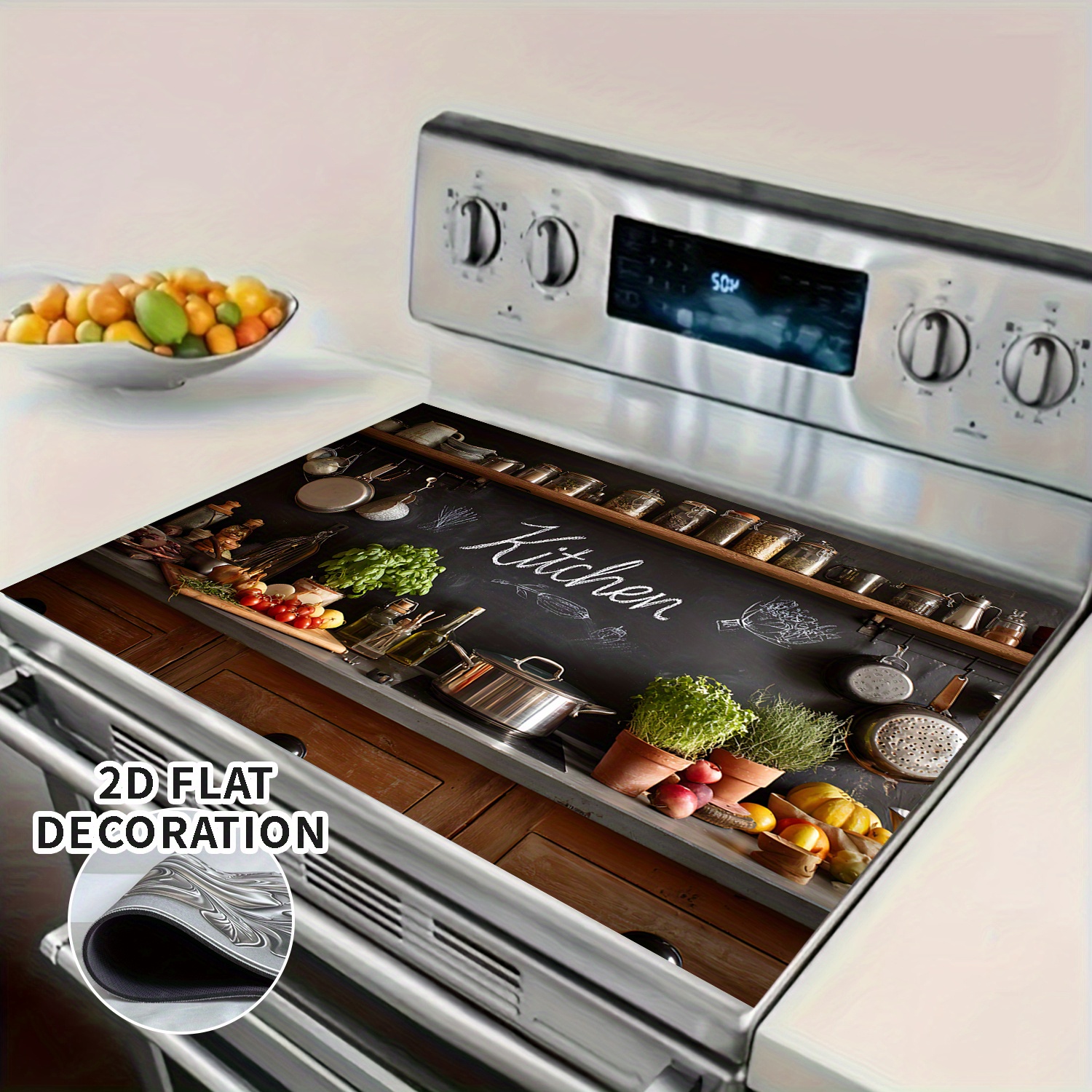 TEMU Stove Replacement Part 2d Flat Decorative Electric Stove Top Cover Kitchen Chalkboard, Realistic, Kitchen Decorative Rubber Lined Gas Stove Top