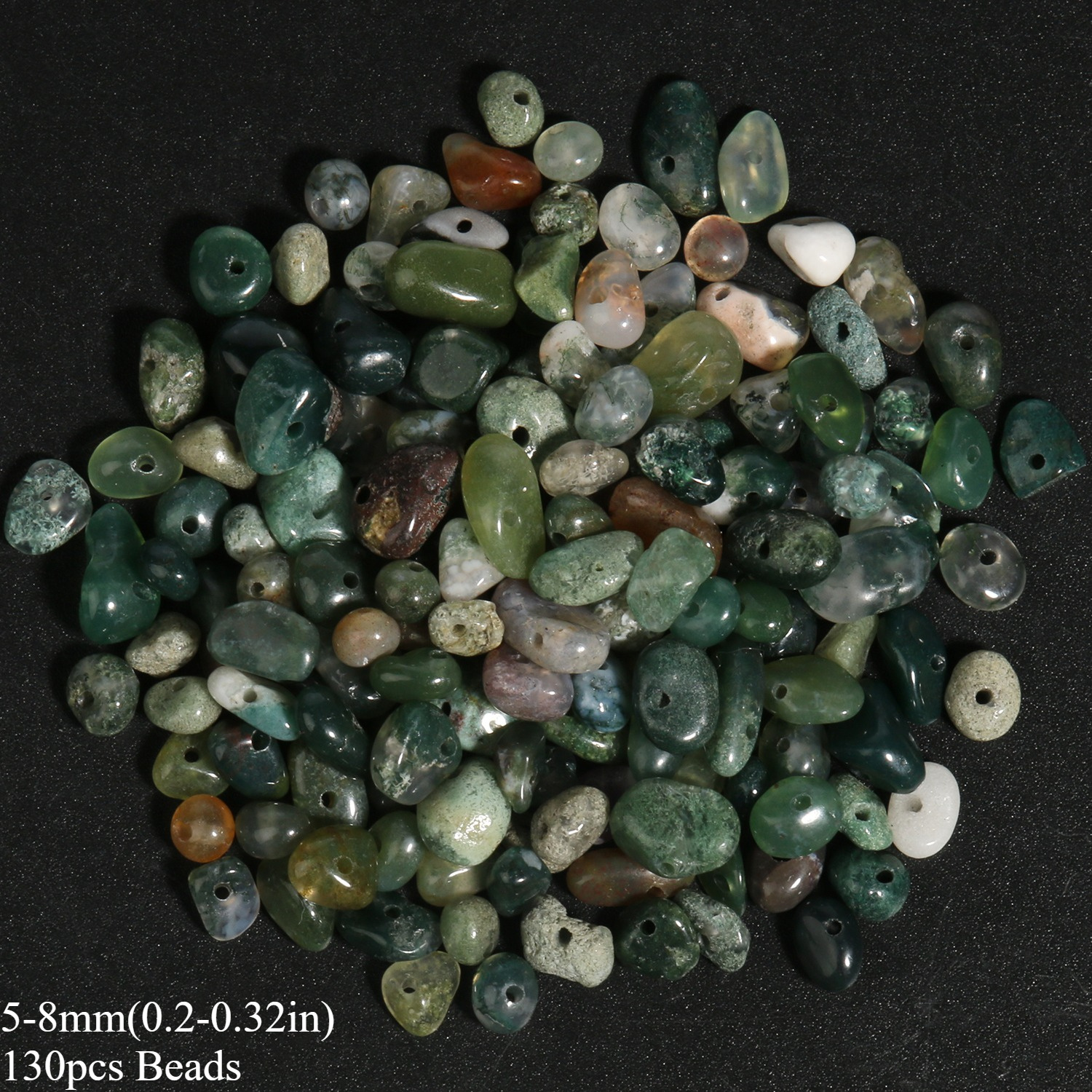 3-5/ 5-8mm Natural Stone Moss Agate Irregular Crushed Loose Spacer Beads For Charm Making Bracelet Necklace Accessories, For Christmas Gift, Handmade Craft Supplies