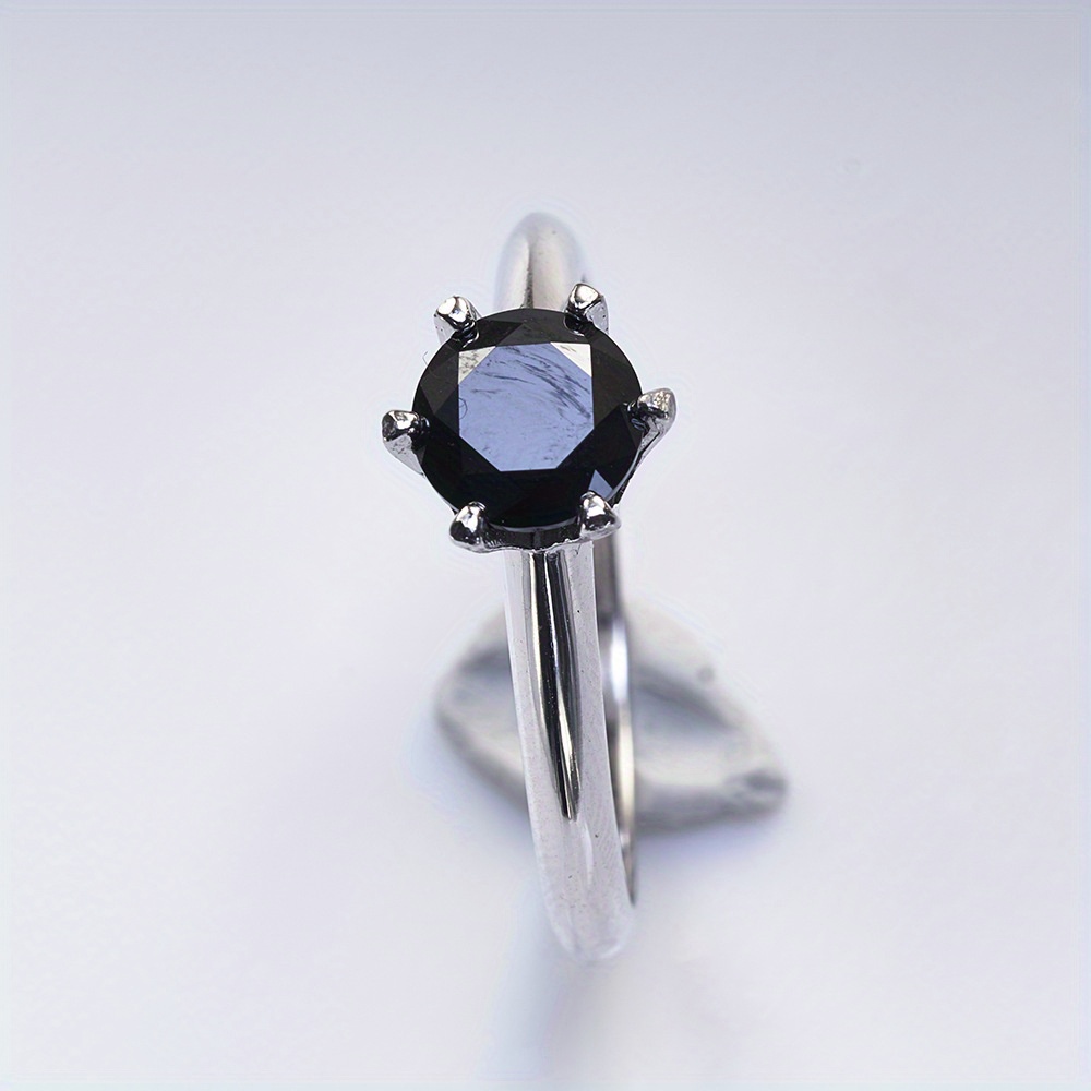 Stylish Black Moissanite Six-Clawed Ring in 925 Silver
