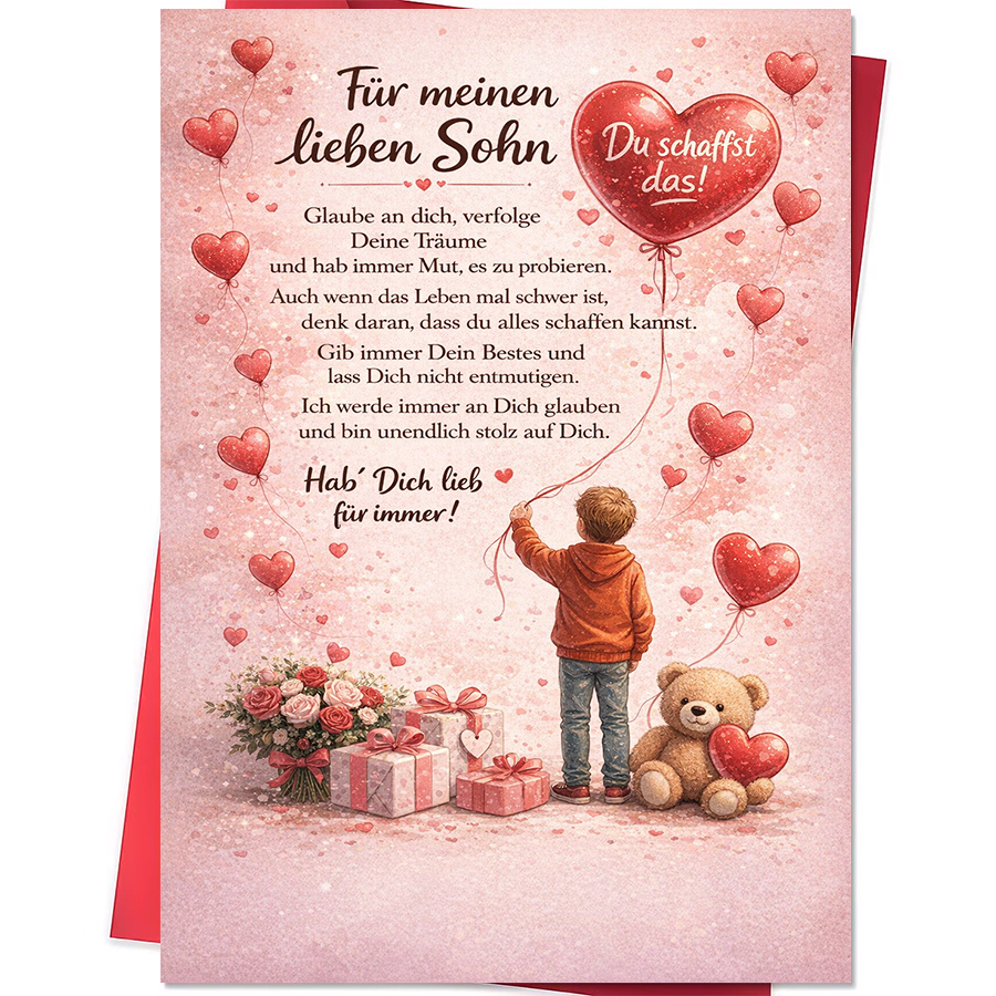 E-shop 1 Stück Herzerwärmende Motivationsgrußkarte – Geschenk für Mutter zu Sohn – Ermutigungskarte mit Umschlag, Papierkarte für tägliche Ermutigung