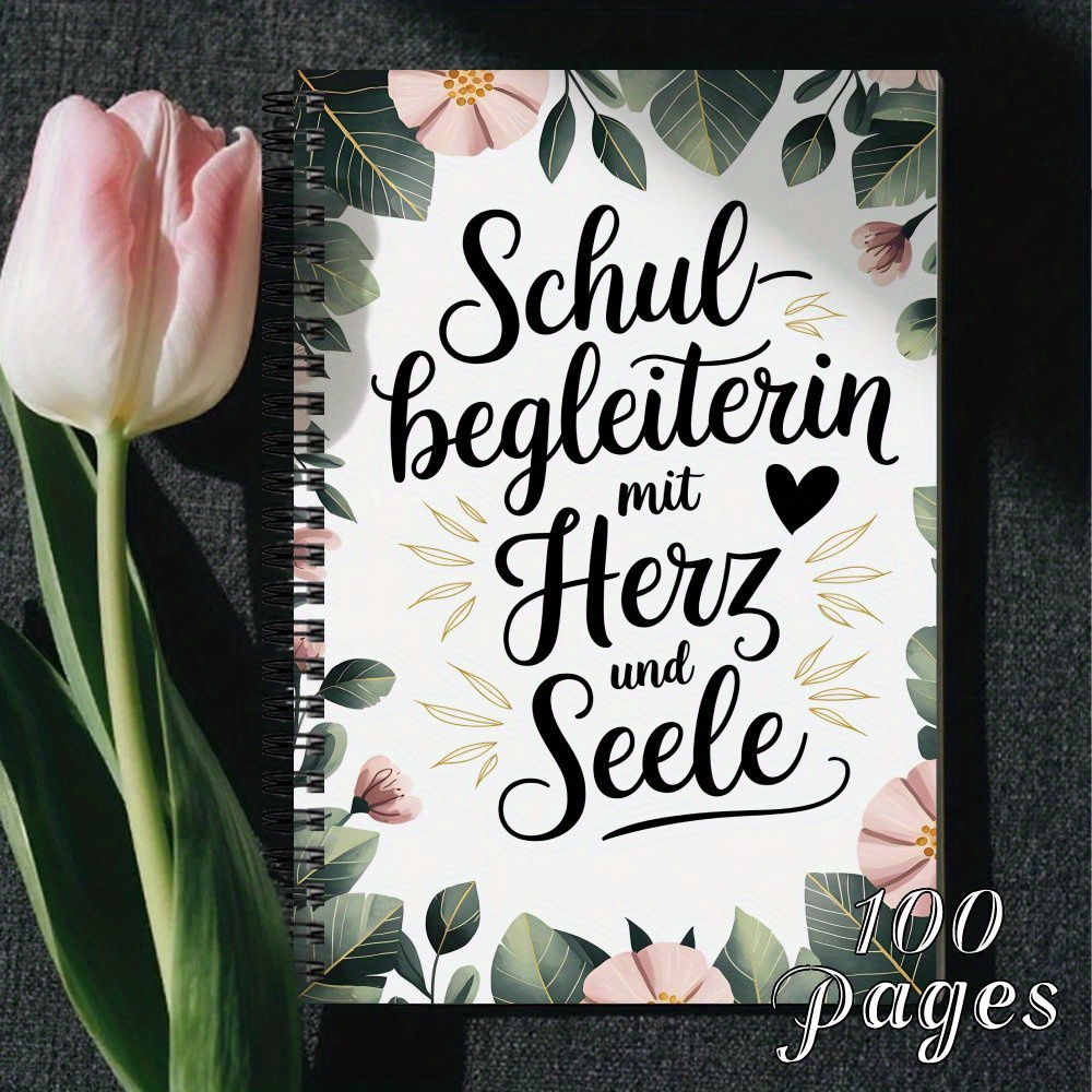 Image of 1pc Of Floral Spiral Notebook Featuring Green Leaves And Pink Flowers, A Thoughtful Gift For Friend