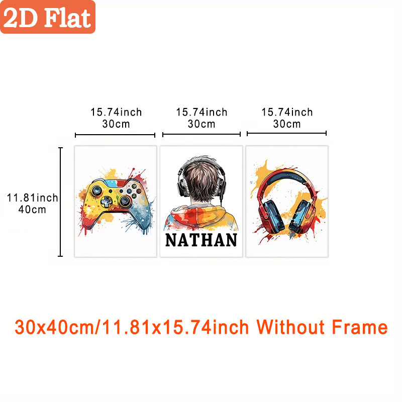 TEMU 2d Flat, 2d Flat 3pcs Unframed Customizable Gaming Wall Art, Splatter-style Gaming Canvas Wall Art, Personalized , Gaming Wall Decor, Modern