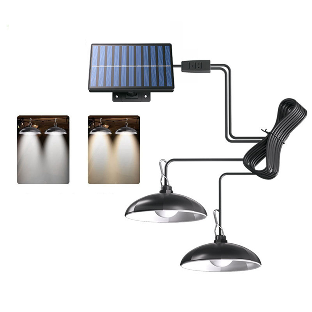 TEMU Solar Led Pendant Light Dual Head Outdoor And Indoor Lighting, Suitable For Patio, Garage, Rv Camping - Adjustable Brightness, , Outdoor Solar