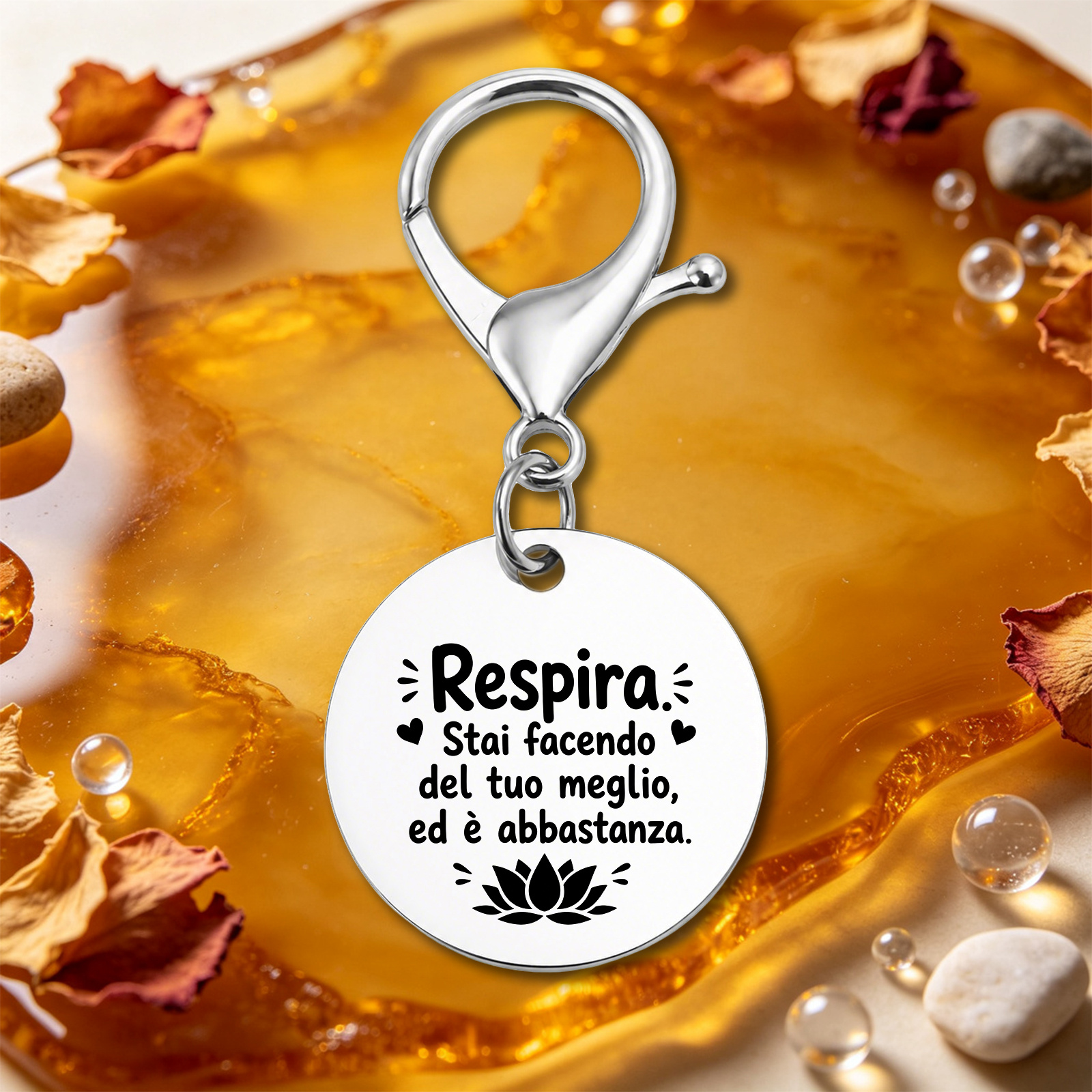 TEMU Stainless Steel Keychain Inspirational Quote Respira Italian Motivational Message For Lotus Minimalist Art Decor Gift For Her