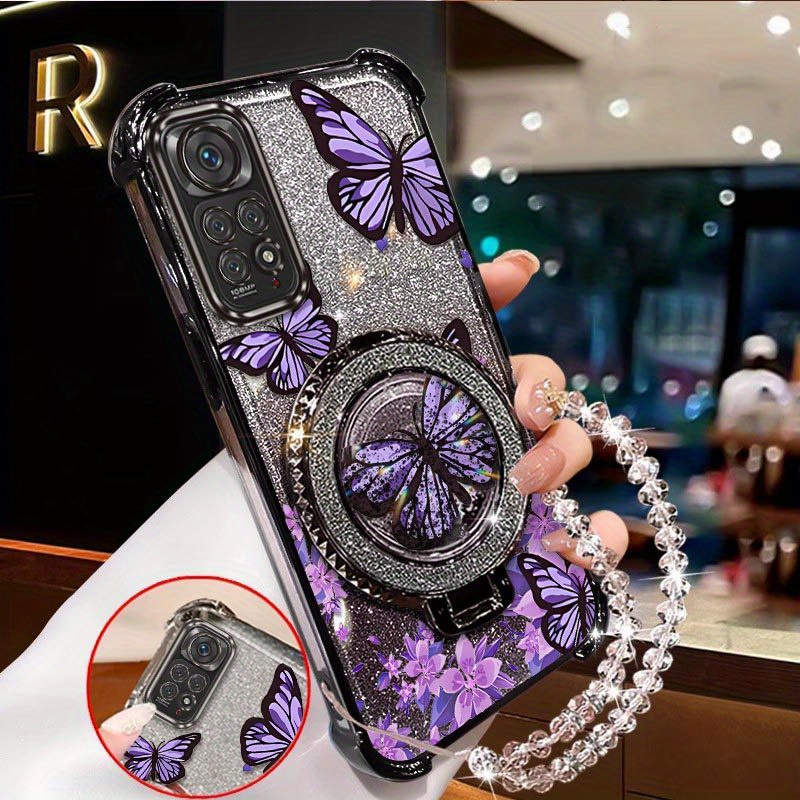 TEMU Phone Case - An Attractive Purple Design On A Round Base With A Bead Strap, Perfect For A Stylish For Redmi Note 11 Pro Case That A Comfortable