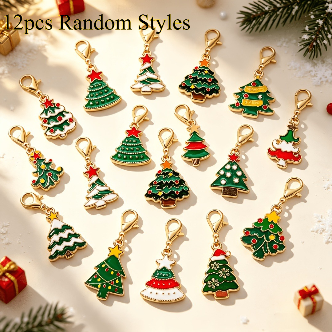 TEMU Random 12pcs Assorted Christmas Tree Series Alloy Enamel Keychains, Suitable For Earring Making Keychains