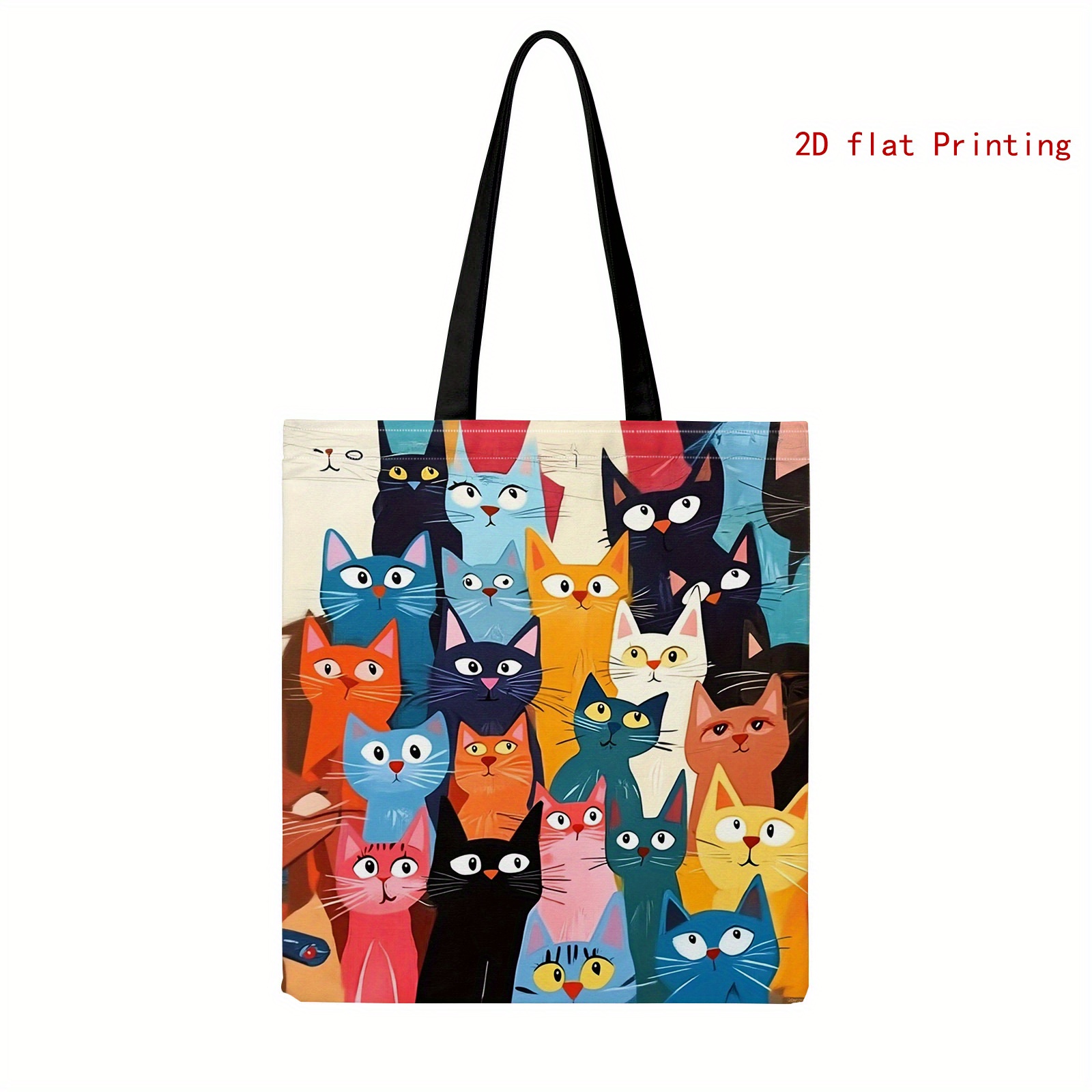 TEMU Sac pour femmes avec imprimé chat - Grand format, design coloré avec de chats tabby et en costume, sac décontracté et durable, idéal pour , le