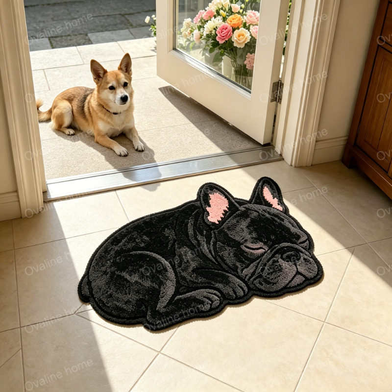 TEMU French Bulldog Rug Suitable For Bedroom, Plush Carpet With Non-slip Backing, Irregular Floor Mat Suitable For Living Room, Bathroom, Entryway,