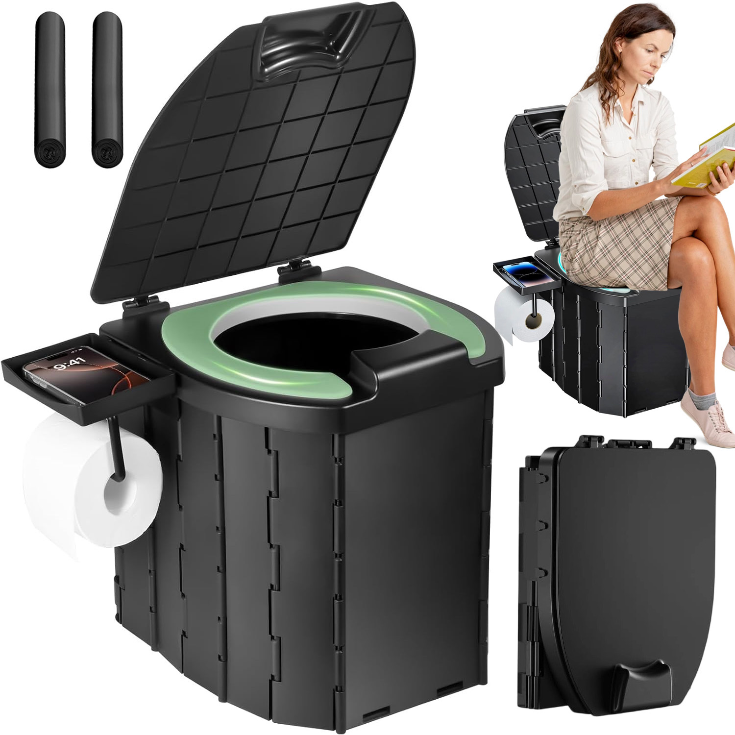 5l Foldable Portable Toilet With Soft Seat, 204kg Load Capacity For Camping Fishing Travel