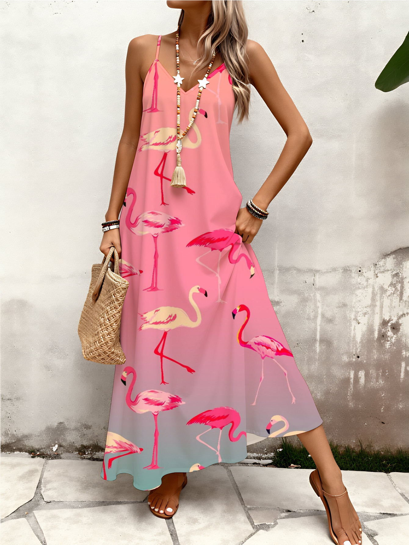 ladies flamingo dress Womens Ruffled Smocked Dress