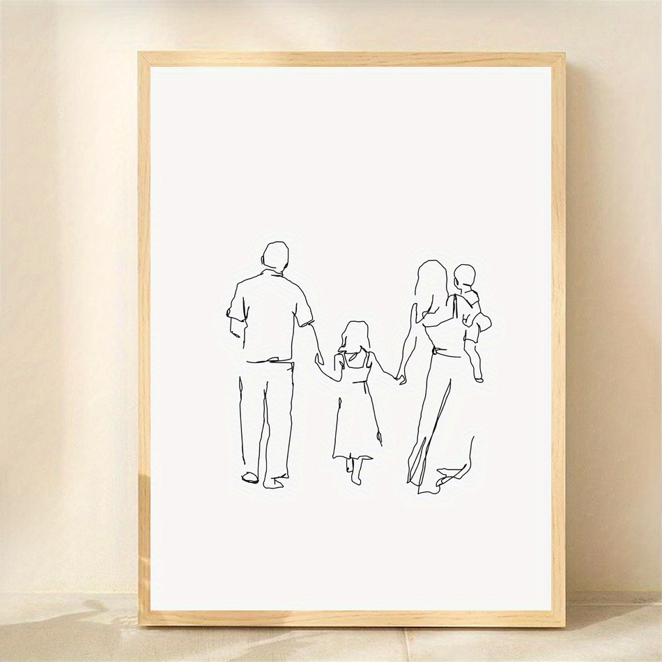 TEMU [2d Flat] 1pc, 2d Flat, Frameless, 12x16 Inches, , Art, Family Illustration, Family Painting, Art, Line Drawing, Family Portrait, Family Wall