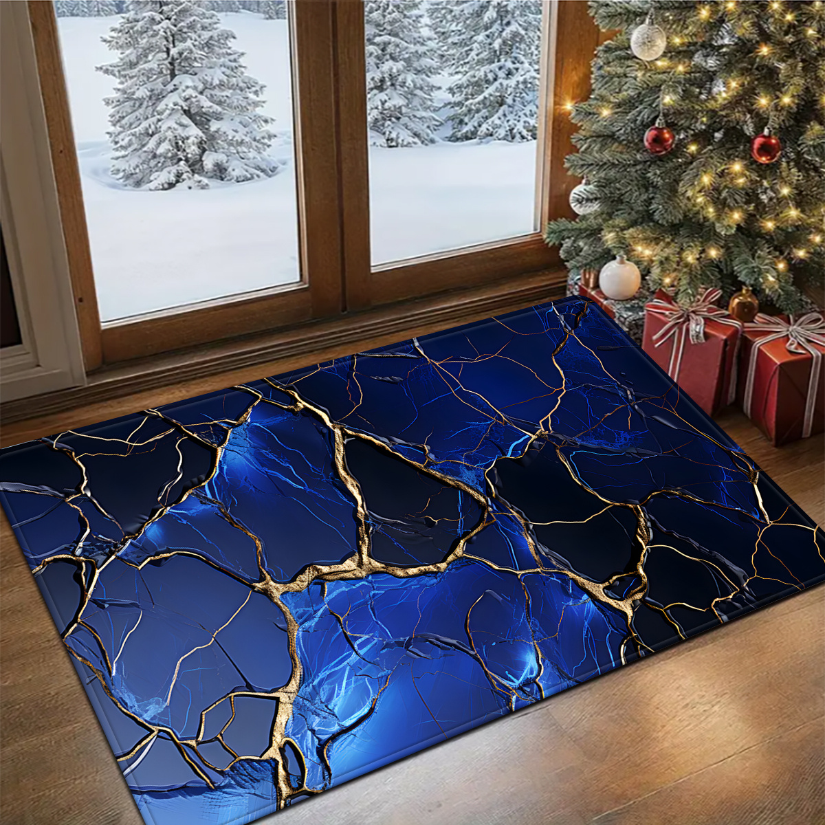 TEMU Rugs And Mats Carpet Set Flannel High Runner Mat, 1pc/2pcs/3pcs Blue Marble Pattern Long Runner For Kitchen Bathroom Laundry Decor