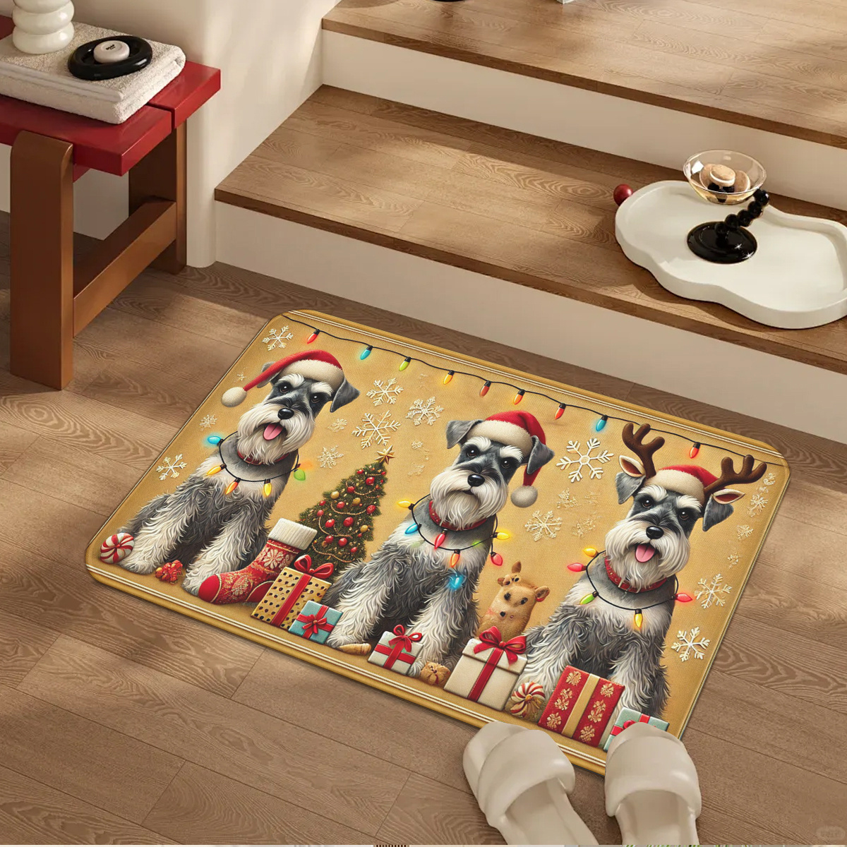 

1pc Christmas Bath Rug, 15.4x23.4 Polyester Mat Tpr Backing, Carpet For Bathroom, , , - Decorative Entryway Rug