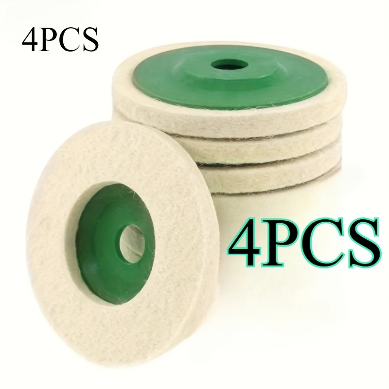 Image of 4pcs Felt Polishing Discs, 4-inch Durable Buffing Wheel Pads With Green Backing For Metal Rust Removal, Car Polishing, And Glass/ Surfaces, Wear-resistant Round Design