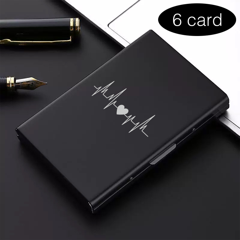 TEMU 1pc High-end Stainless Steel Rfid Anti-theft Card Holder – Heartbeat Love Minimalist Stylish Black Metal Wallet With Multi-compartment Design,