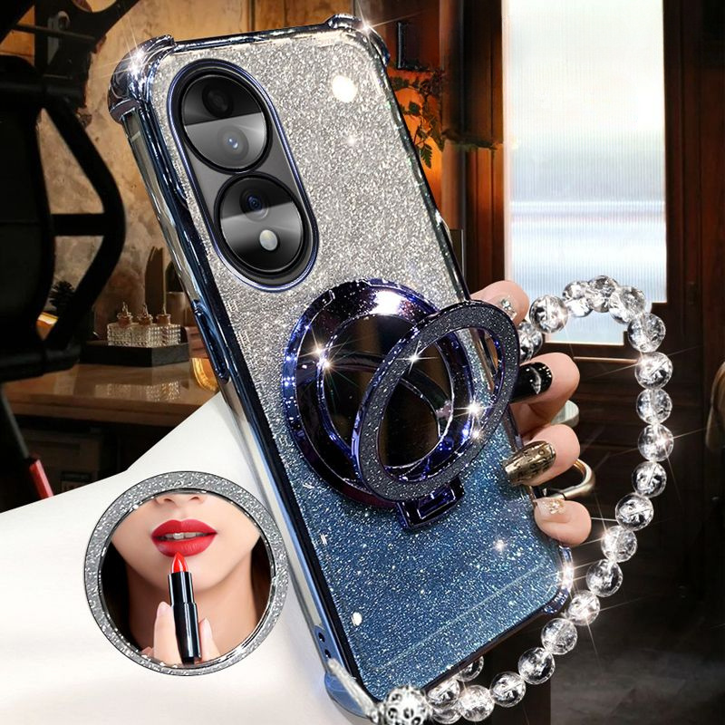 TEMU For 70/90 Phone Case 4 Corner Glitter Makeup Mirror Holder New Transparent Crystal Bracelet