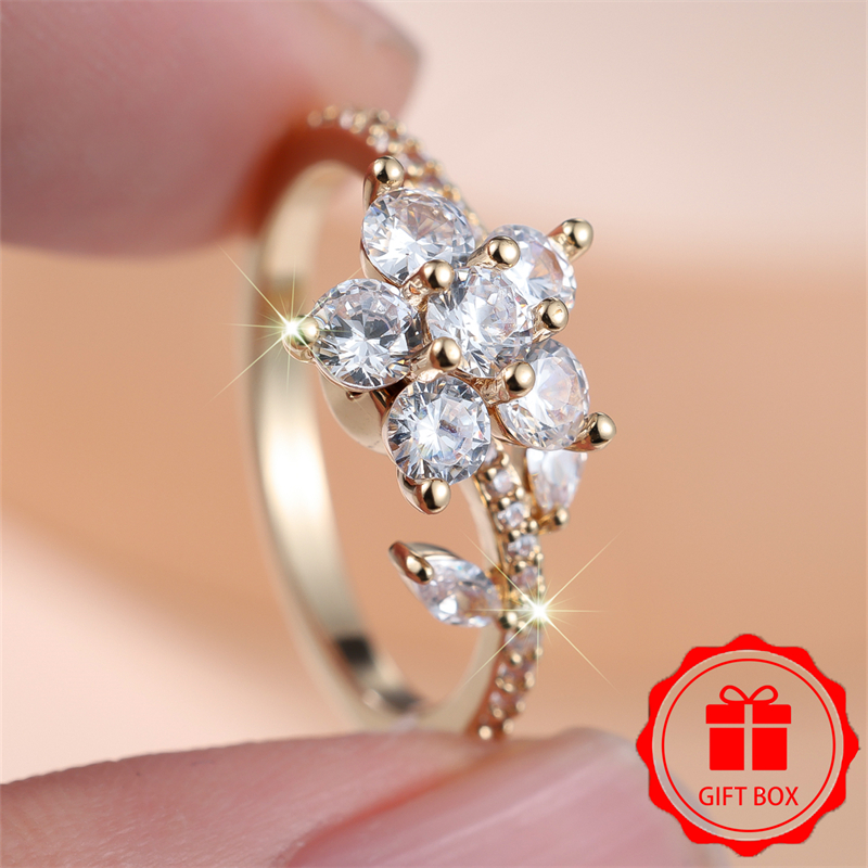 Elegant Floral Plated Ring with White Synthetic Zirconia