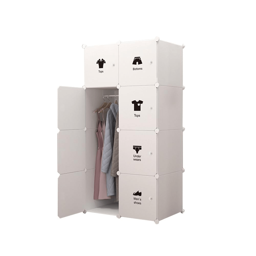 TEMU 1 Set Opbergkast, PP Plastic Paneel Gemonteerde Kledingkast, 8 Deuren 1 Hangende Sectie Hoekkast, Gemakkelijke Moderne Stapelbare Organizer voor