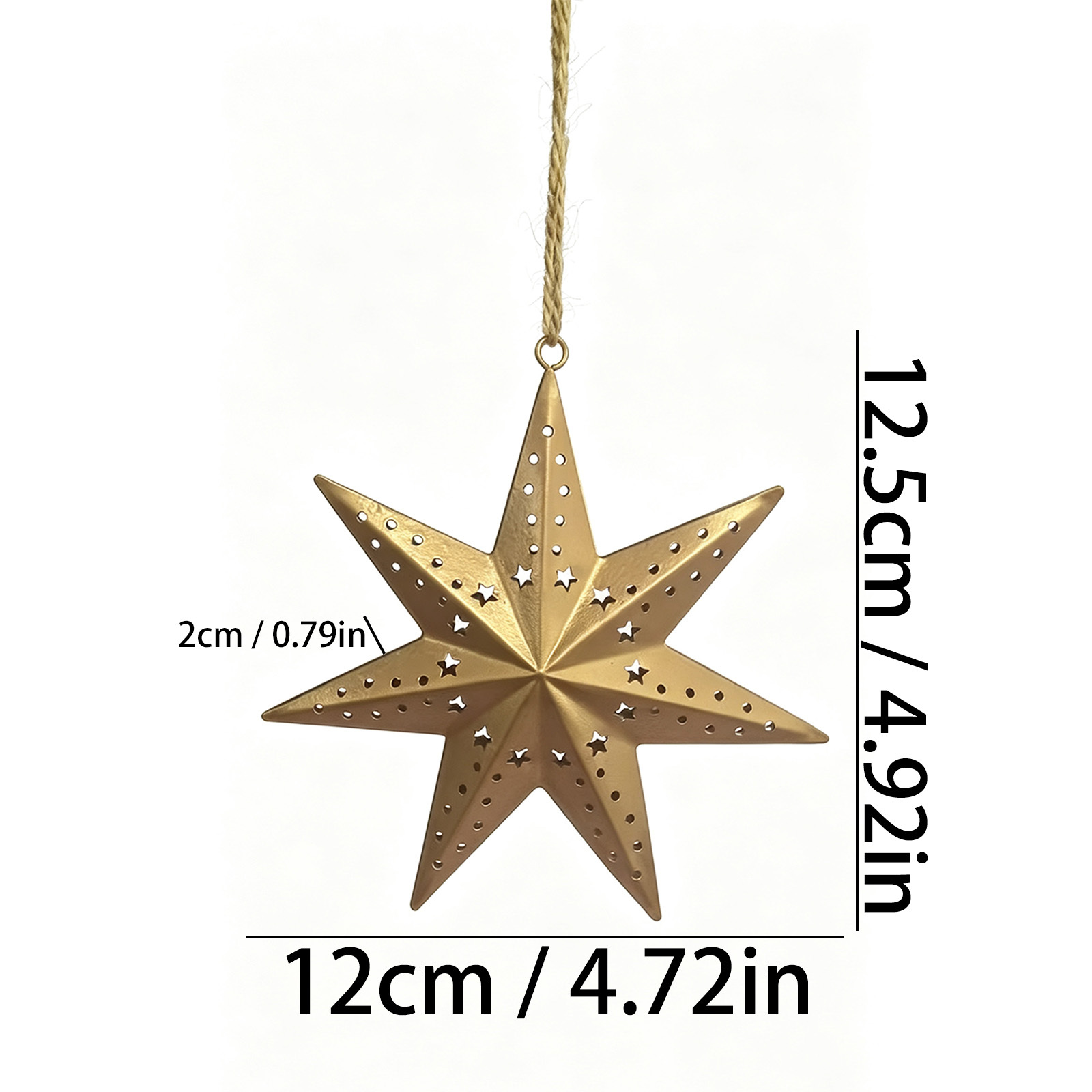 TEMU 12.5cm Three-dimensional -pointed Wrought Iron Starlight Pendant Ornament, Full-size Star Hole Golden Metal Hanging Element, Suitable For