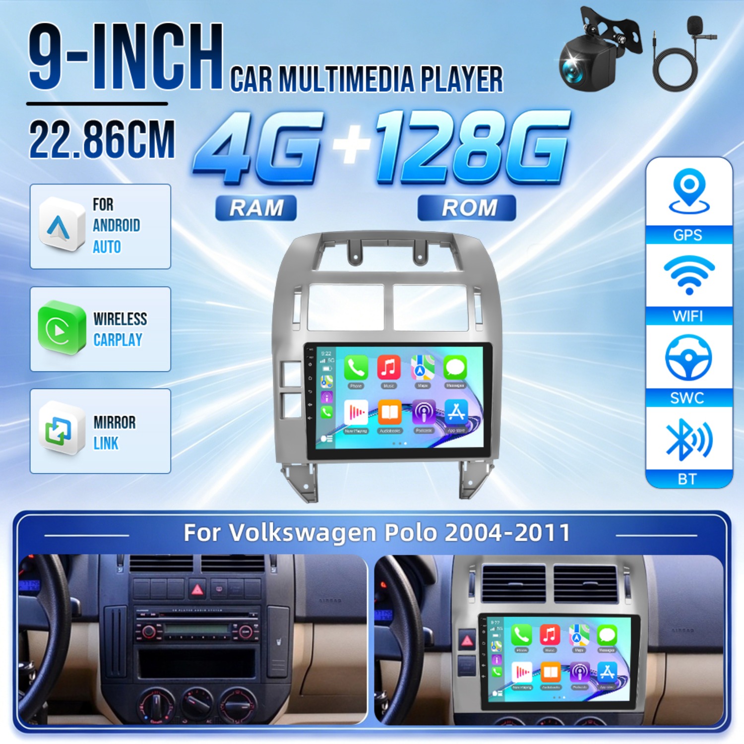 [for For 2004-2011] For 15 4gb +128gb Rom Car Stereo, 9 Inch Car Radio With Touchscreen Support /for Auto//wifi/fm/bluetooth/usb/swc/backup+mic Camera(included).