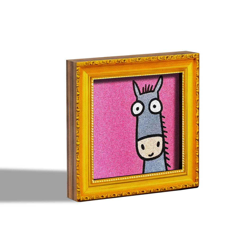 E-shop Ein niedlicher Esel-Kühlschrankmagnet, ein Mini-Holzdekorationsbild mit einem Cartoon-Esel-Design mit einem grauen und leuchtend pinken