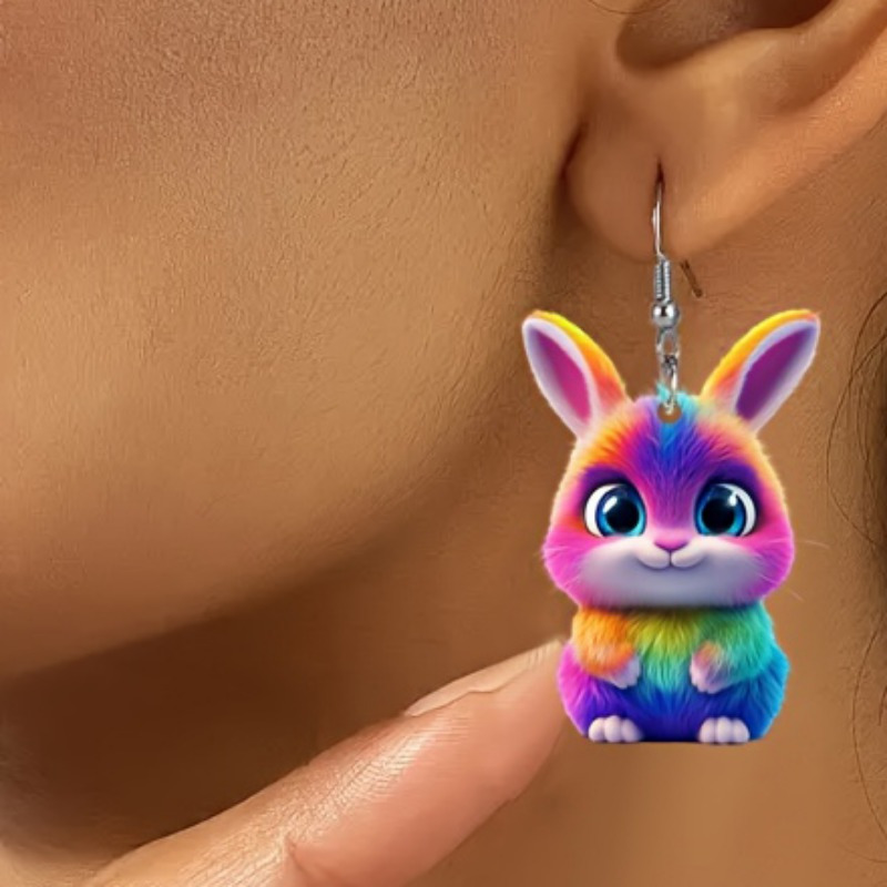 Charming Rainbow Rabbit Acrylic Pendant Earrings for Women