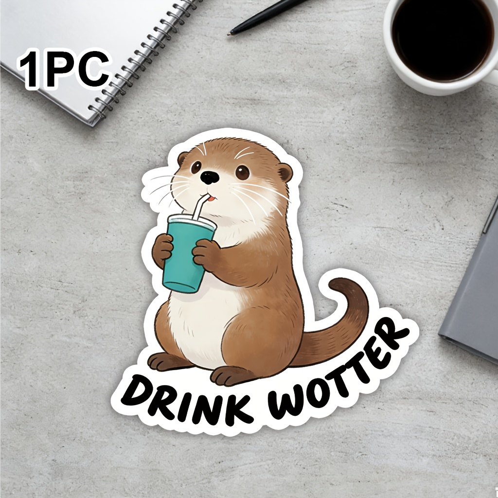 1 "ink " Cute Otter Hydration Reminder Sticker- Adorable Pvc Decal For Laptops, Phones, And Water Bottles, A Perfect Gift For Hydration Enthusiasts