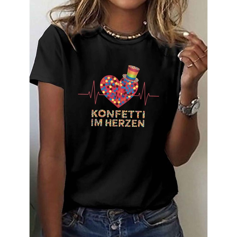 

Confetti In Print T-shirt, Short Sleeve Crew Neck Casual Top For Summer & Spring, Women's Clothing